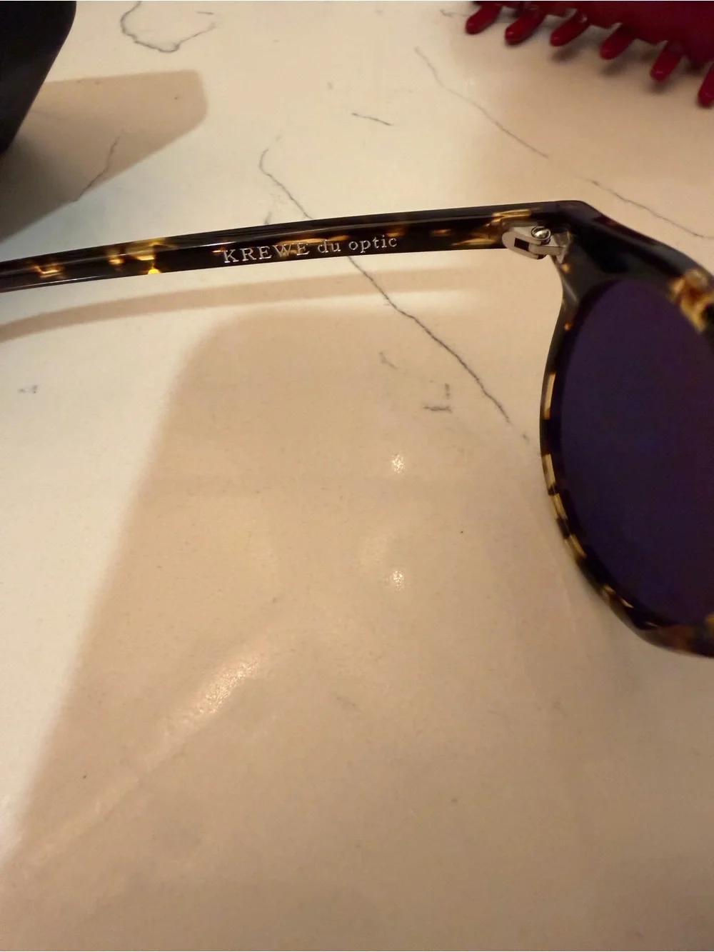 KREWE St. Louis Tortoiseshell Sunglasses with Blue Lenses and Gold Bridge